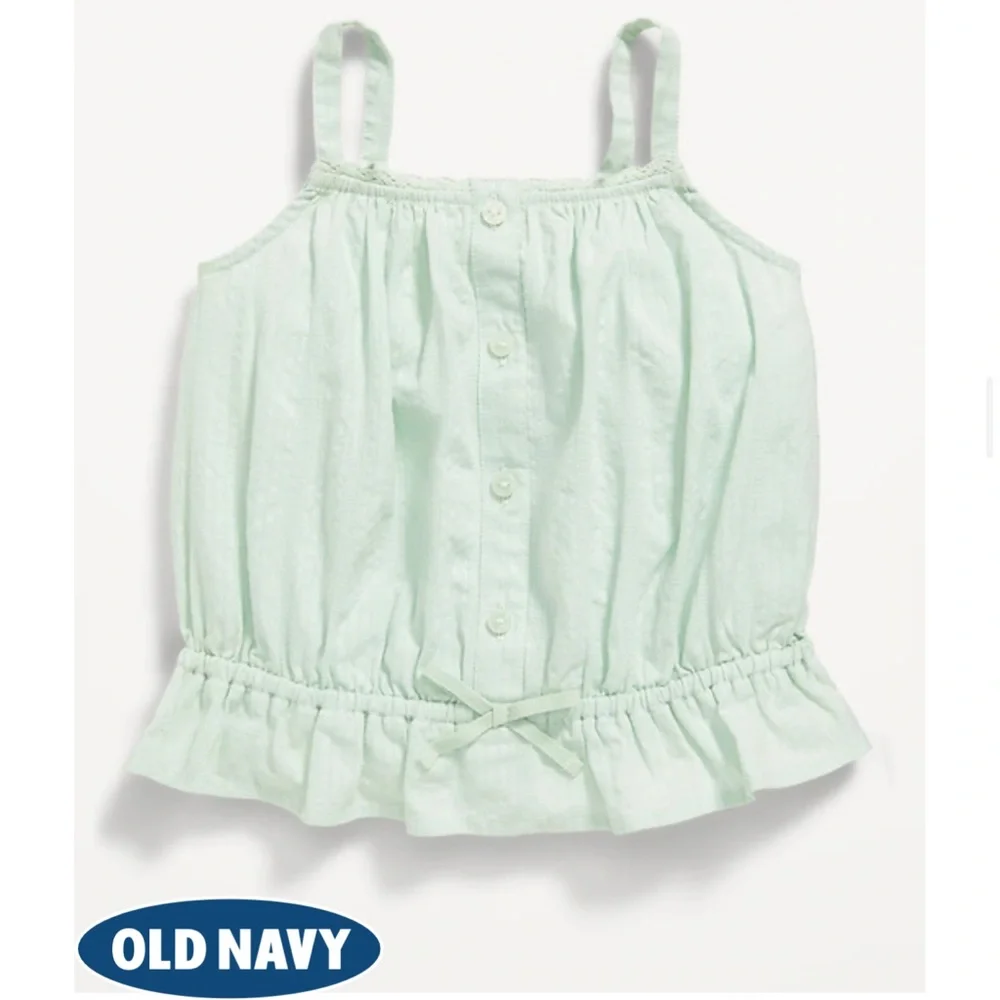 Sleeveless Buttoned Peplum Tank Top for Toddler Girls in Mint Mist